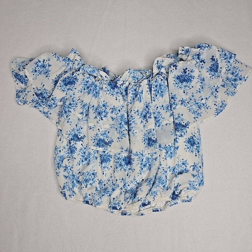 Flying Tomato‎ Top Women's Large Floral Off Shoulder Tiered Crop Top Core Boho